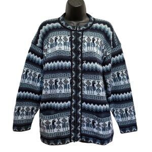 Los Incas Alpaca Knit Cardigan Zip Front Two Pockets Blue Sz M